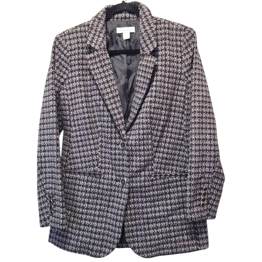 Liz Claiborne Black Lavendar White Patterned Tweed Blazer‎ 10P